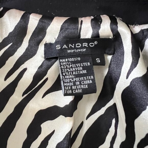 Sandro Sportswear black Women Zebra Lined Cuff Blazer jacket Size Small - Picture 8 of 8